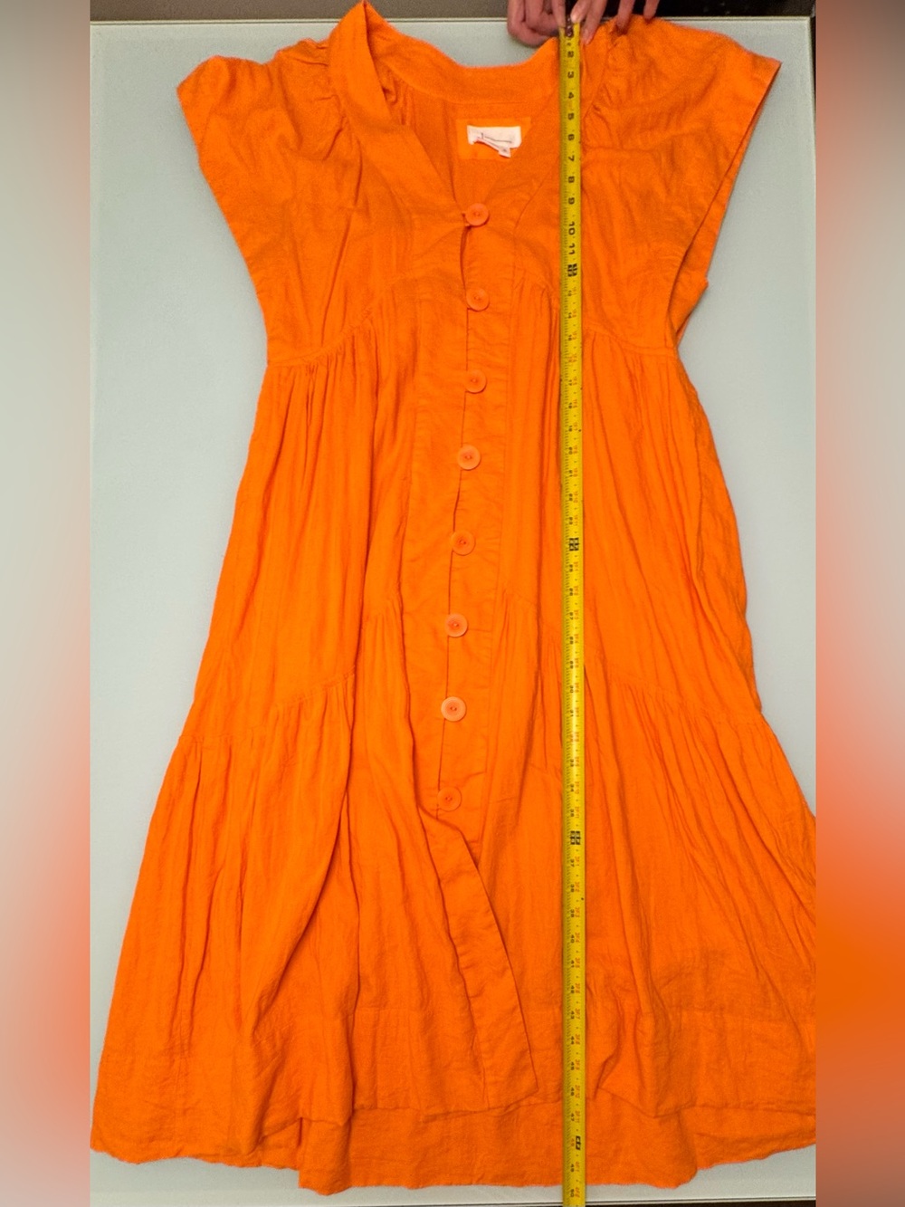 By Anthropologie Reneé Flutter-Sleeve Orange Linen Button-Front Midi Dress - XL - Picture 5 of 10